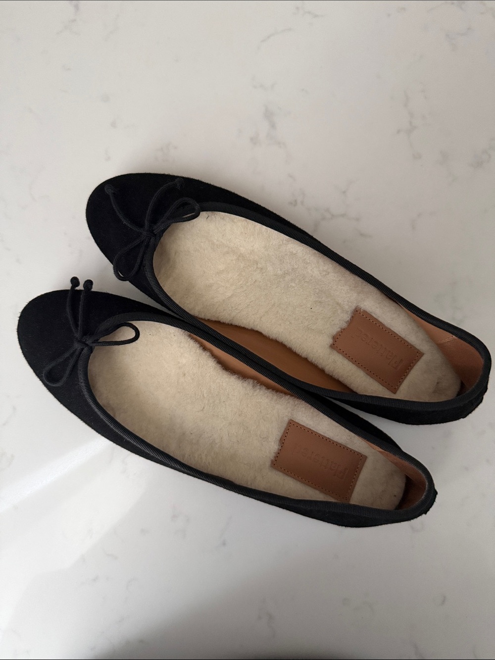 Black Suede Ballet Flats with Shearling Lining
